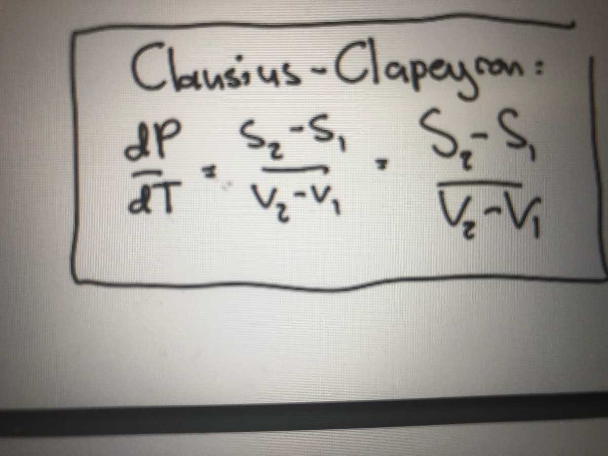 Clausius - Clapeyron
dP S₂-S₁ S₂-S₁
at
V₂-V₁
V₂-V₁