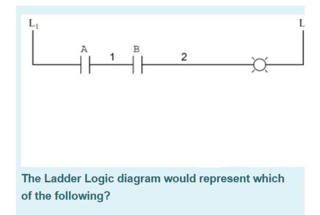L,
A
2
The Ladder Logic diagram would represent which
of the following?
