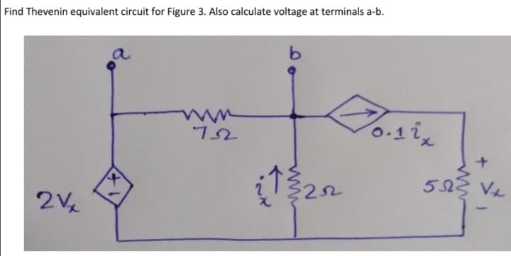 Find Thevenin equivalent circuit for Figure 3. Also calculate voltage at terminals a-b.
523 Ve
+
