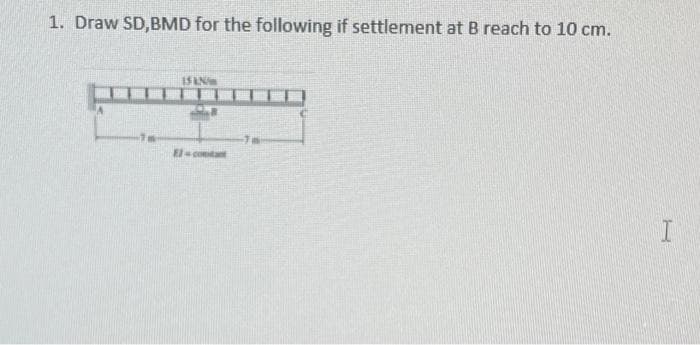1. Draw SD,BMD for the following if settlement at B reach to 10 cm.
I5 AN
El-cotant
