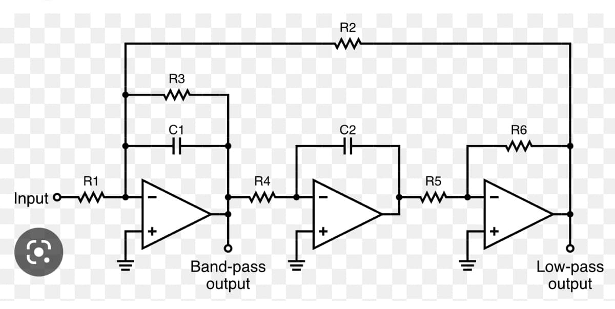 Input o
R1
HIL
+
R3
C1
HH
R4
ww
Band-pass
output
+
R2
ww
C2
HH
R5
+
R6
Low-pass
output