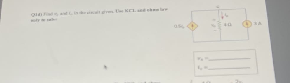 Q1d) Find , and I, in the circuit given. Use KCL and ohms law
only to solve
0.54
Va
3 A