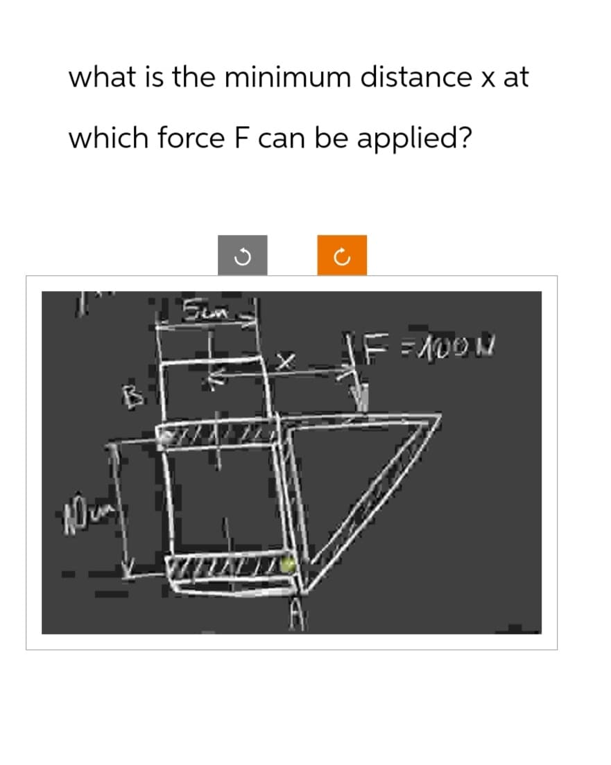 Num
what is the minimum distance x at
which force F can be applied?
B
F =1004