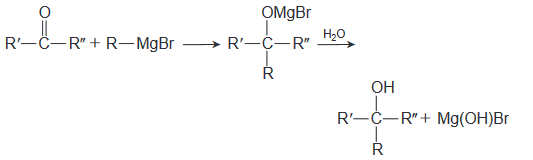 OMgBr
R'-C-R" + R-MgBr
H20
→ R'-Ć-R"
OH
R'-C—R"+ Mg(ОН)Br
Ř
