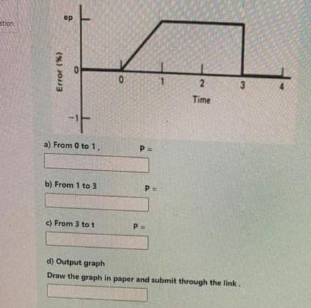 ep
stlon
Time
a) From 0 to 1,
b) From 1 to 3
P=
c) From 3 to t
P=
d) Output graph
Draw the graph in paper and submit through the link.
3.
(%) JOJ3
