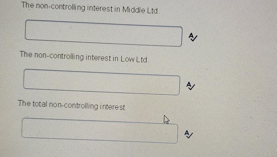 The non-controlling interest in Middle Ltd.
A
The non-controlling interest in Low Ltd
The total non-controlling interest
