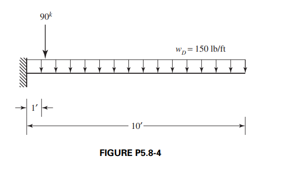 90k
WD = 150 lb/ft
%3D
10'-
FIGURE P5.8-4
