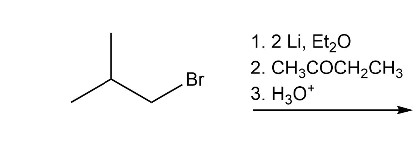 Br
1.2 Li, Et₂O
2.
CH3COCH₂CH3
3. H3O+