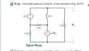 8.59 Use nodal analysis to find V, in the network in Fig. P8.59.
10
Figure P8.59
