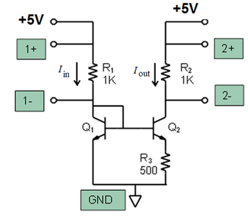 +5V
1+
1-
ad
in
Q₁
R₁
1K
I out
↓
R3
500
GND V
ww
+5V
R₂
1K
2+
2-