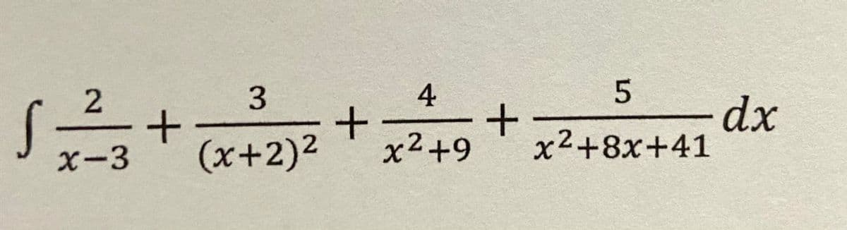 4
dx
x2+8x+41
X-3
(x+2)2
x²+9
3.
