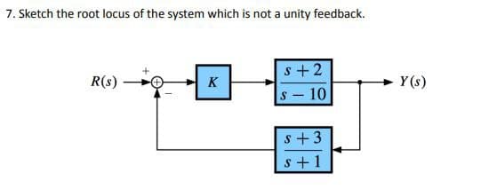 7. Sketch the root locus of the system which is not a unity feedback.
s+2
R(s)
K
Y(s)
S-10
s+3
s+1