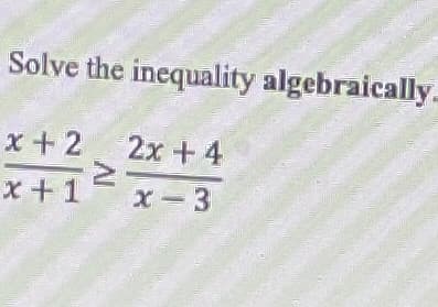 Solve the inequality algebraically-
x + 2 2x + 4
x +1
X-3

