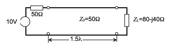 10V
50Ω
Z0=50Ω
1.52.
Zr=80-j40Ω