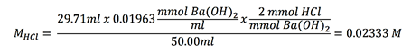 29.71mix 0.01963ттol Ba(ОН),
ml
2 ттol HCl
mmol Ba(0H)2
Мнс
0.02333 м
50.00ml
