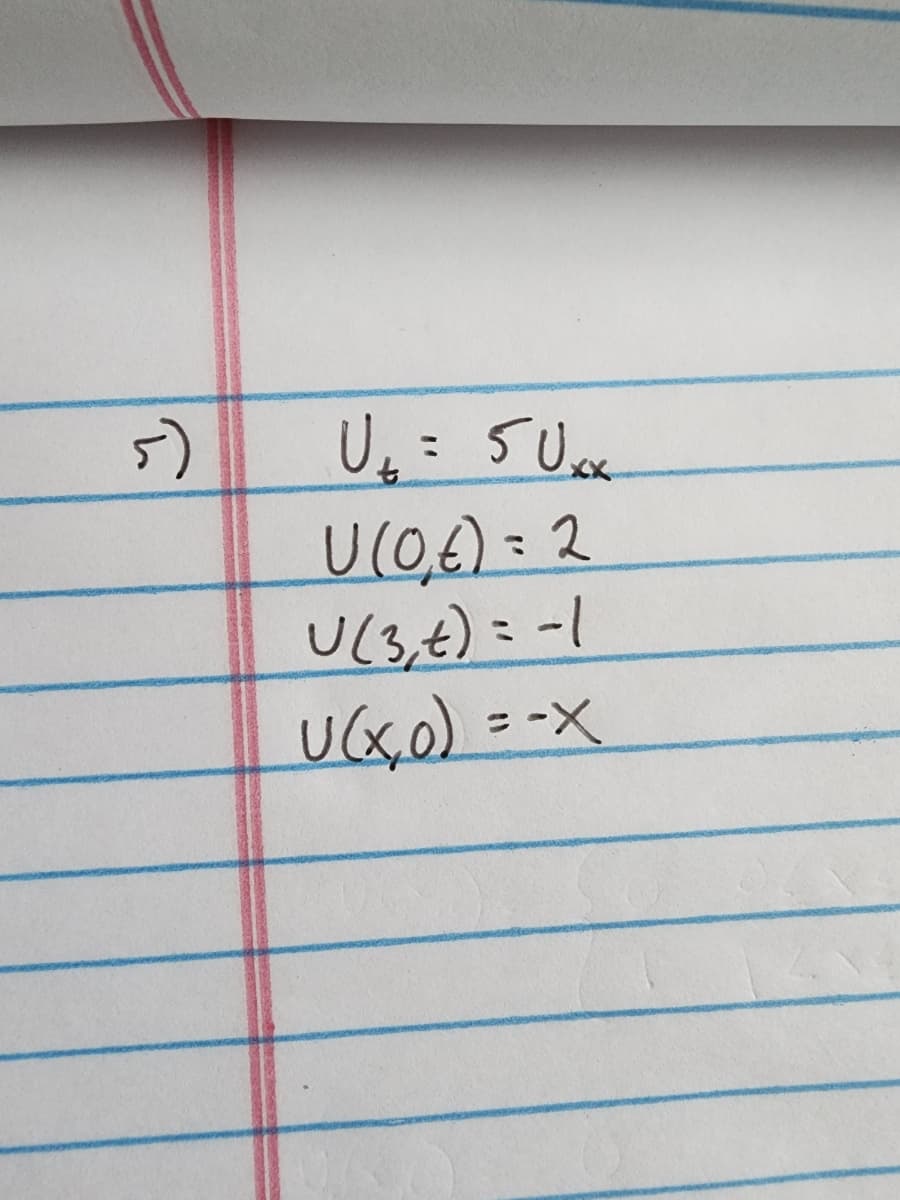 5)
ĥ
5Uxx
U₁₂₁₂ = 5
U(0,6)=2
U(3,4)=-1
U(x,0) = -x