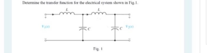Determine the transfer function for the electrical system shown in Fig. 1.
Fig. 1