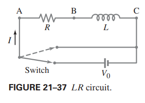 A
В
C
elle
L
R
it
Switch
Vo
FIGURE 21-37 LR circuit.
