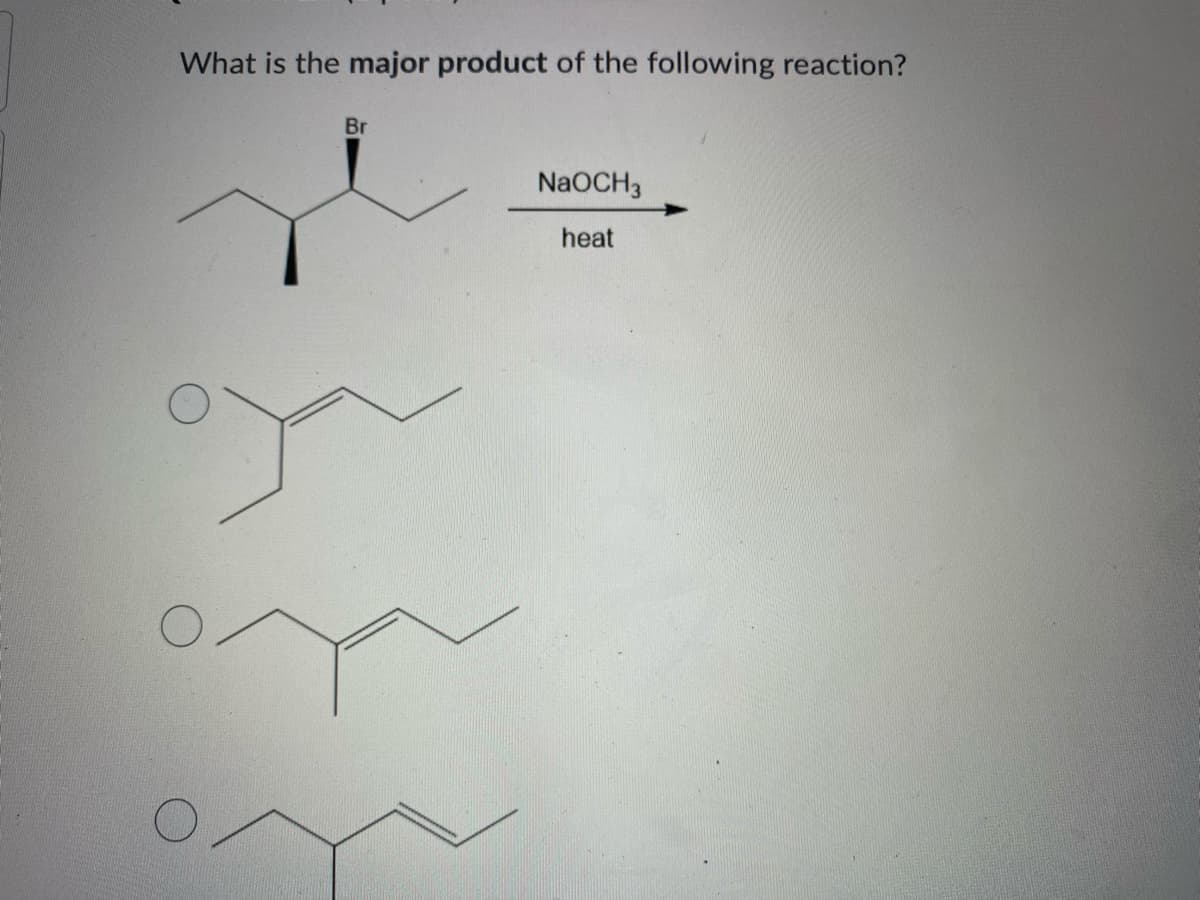 What is the major product of the following reaction?
Br
NaOCH 3
heat
y