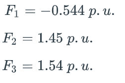 F₁ = -0.544 p. u.
F₂ = 1.45 p. u.
F3 = 1.54 p. u.
