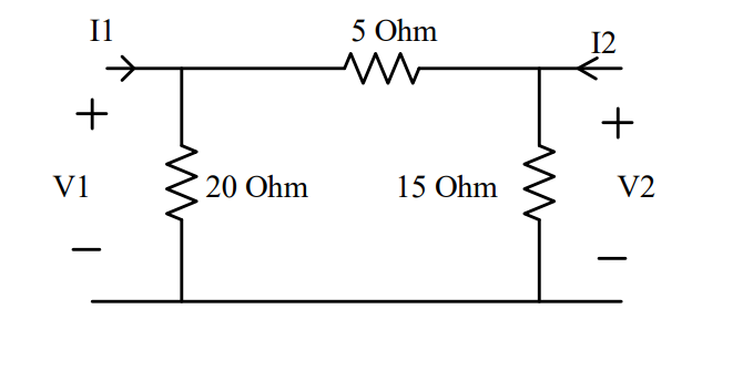 I1
5 Ohm
12
V1
20 Ohm
15 Ohm
V2
