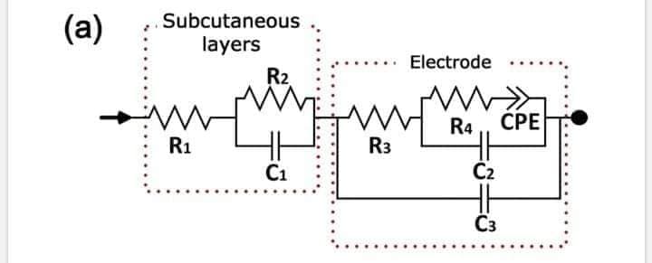 Subcutaneous
(a)
layers
Electrode
R2
R4
СРЕ
R1
R3
C1
C2
Č3
