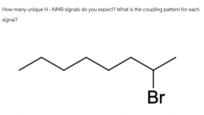 How many unique H-NMR signals do you expect? What is the coupling pattern for each
signal?
Br