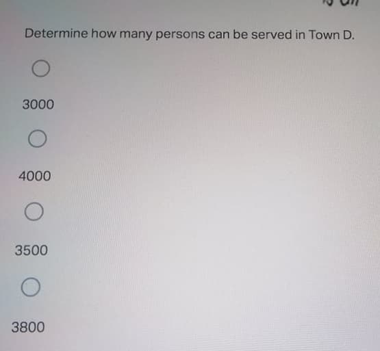 Determine how many persons can be served in Town D.
3000
4000
3500
3800
