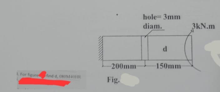 1. For figure find d, 080M40HR
-200mm-
Fig.
hole= 3mm
diam.
d
150mm-
3kN.m
