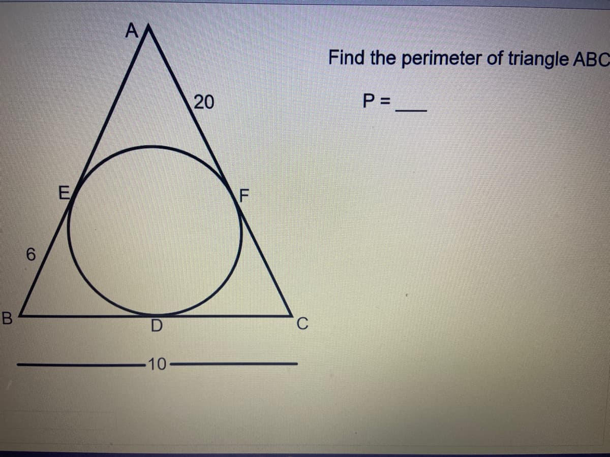 Find the perimeter of triangle ABC
P = _
E/
-10
20
B.

