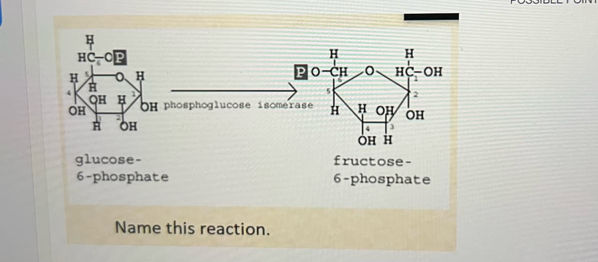 Н
HC-OP
H
4
ОН
о
ОН Н
ОН
OH phosphoglucose isomerase
glucose-
6-phosphate
H
0
PO-CH
Name this reaction.
Н
HC-OH
2
H н он он
4
ОН Н
fructose-
6-phosphate