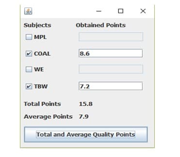Subjects
Obtained Points
| MPL
COAL
8.6
|WE
|TBW
7.2
Total Points
15.8
Average Points 7.9
Total and Average Quality Points
