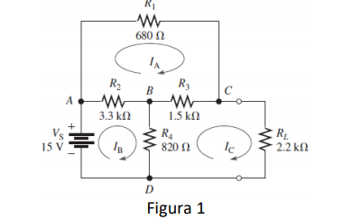 R1
680 N
R2
R3
B
A
3.3 kl
1.5 kl
R4
820 2
R
2.2 kN
15 V
D
Figura 1
