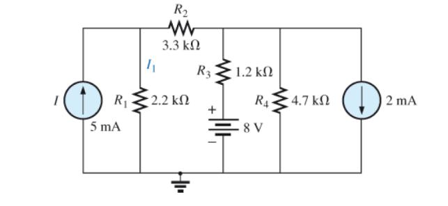 R₁
5 mA
1
R₂
3.3 ΚΩ
• 2.2 ΚΩ
Ho
R3
+
T
|
· 1.2 ΚΩ
R₁
8 V
• 4.7 ΚΩ
D
| 2 mA