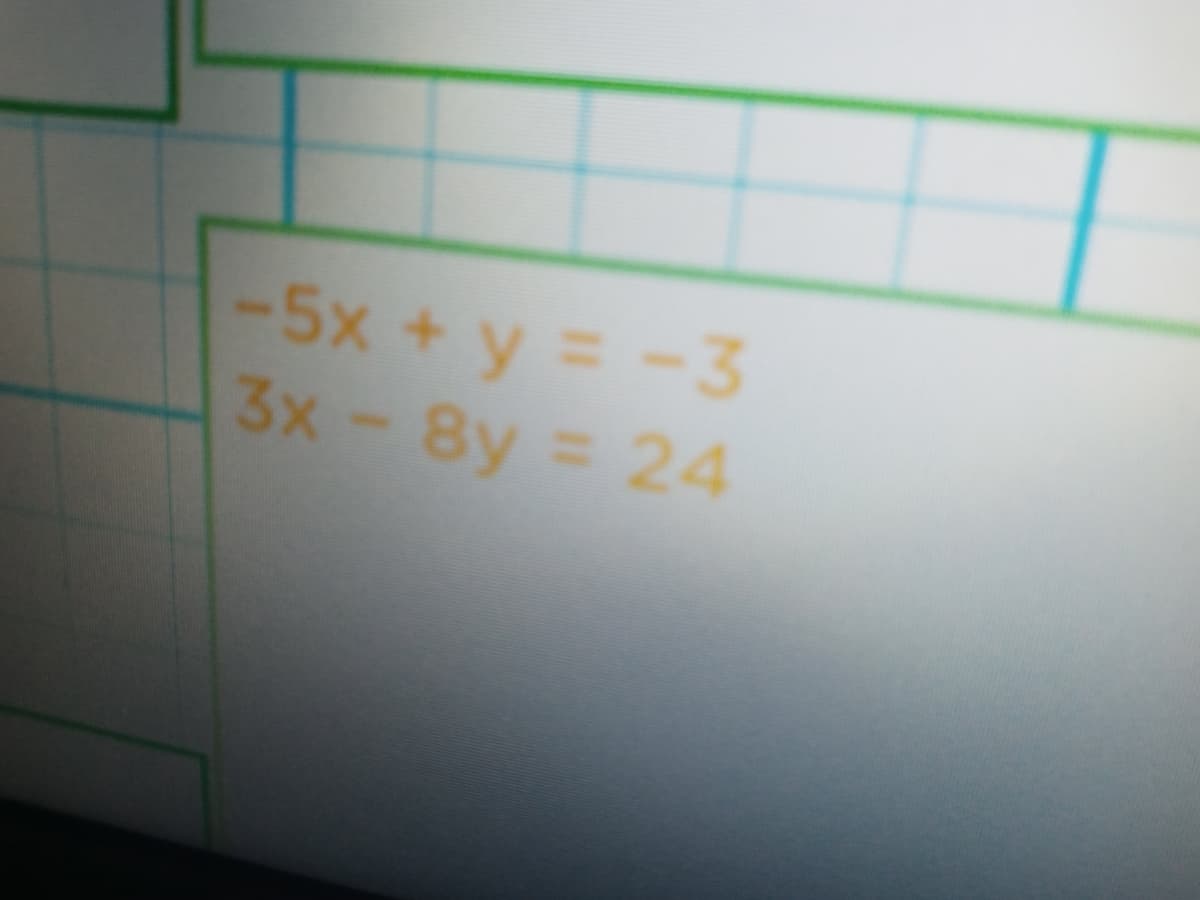 -5x + y = -3
3x-8y = 24
