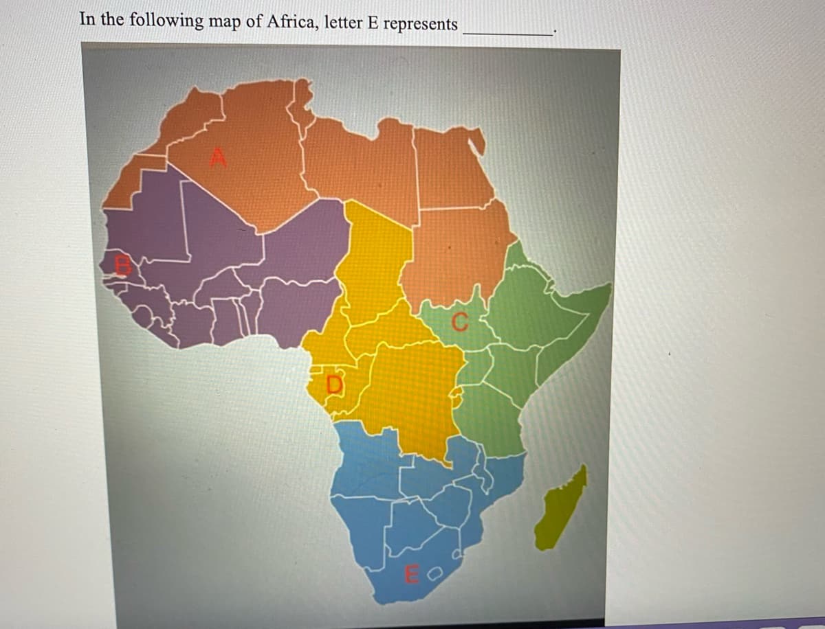 In the following map of Africa, letter E represents