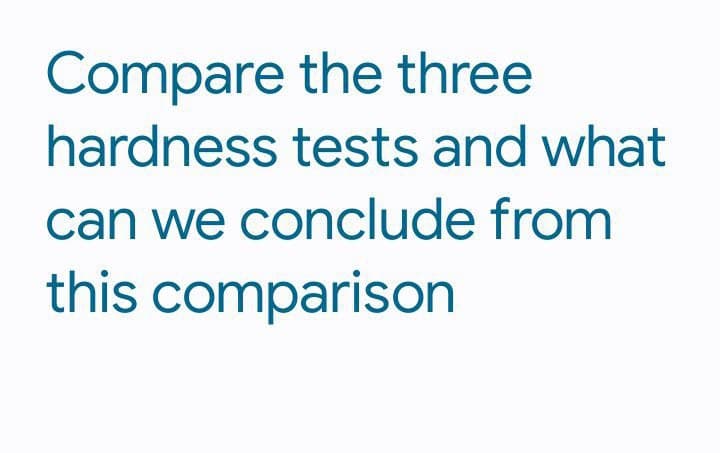 Compare the three
hardness tests and what
can we conclude from
this comparison