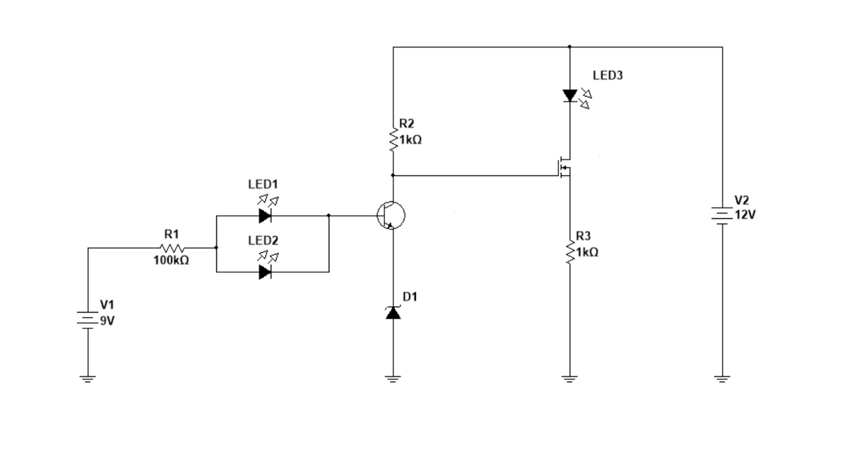 LED3
K.
R2
1ko
LED1
V2
– 12V
R1
R3
>1kQ
LED2
100KQ
D1
V1
H A.
