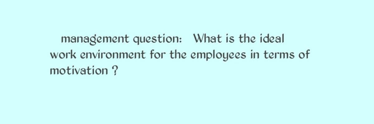 management question: What is the ideal
work environment for the employees in terms of
motivation ?

