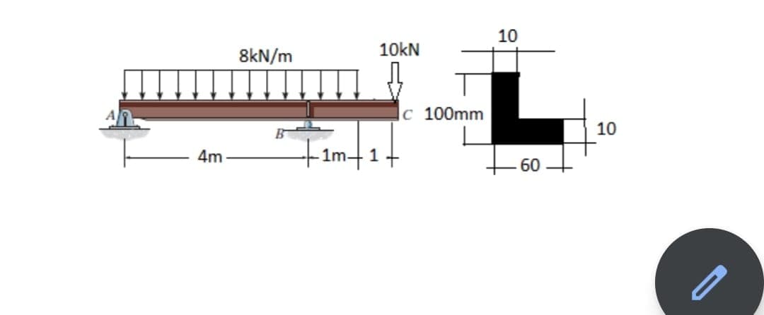 10
10kN
8kN/m
|c 100mm
10
4m
1m.
60
