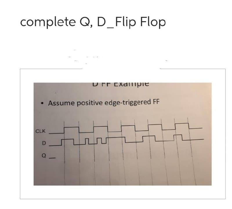complete Q, D_Flip Flop
●
CLK
D
и гr cxdipie
Assume positive edge-triggered FF