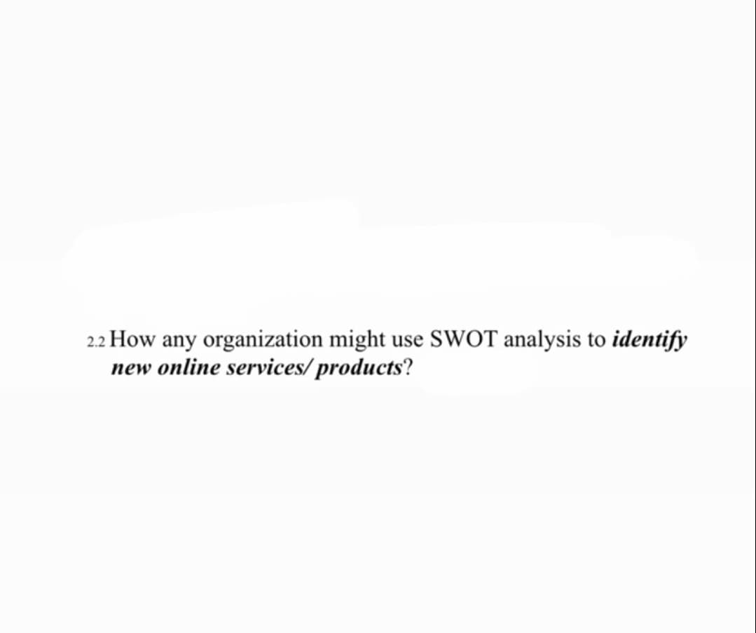 22 How any organization might use SWOT analysis to identify
new online services/products?
