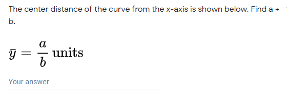 The center distance of the curve from the x-axis is shown below. Find a +
b.
a
units
Your answer
