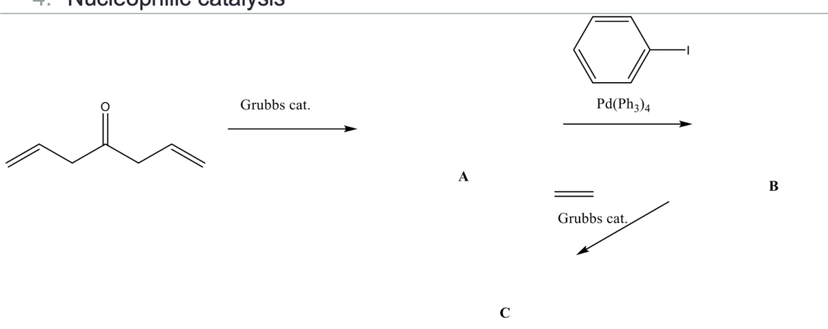 O
Grubbs cat.
A
C
Pd(Ph3)4
Grubbs cat.
B