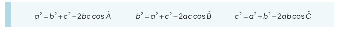 q² = b²+c²-2bc cos Â
b²=a²+c²-2ac cos B
c²= a² +b² - 2ab cos C