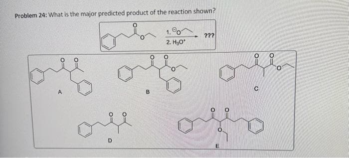 Problem 24: What is the major predicted product of the reaction shown?
A
D
B
1.
2. HO
???
E
لفن
ن