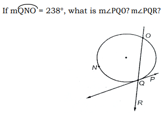 If mQNO`= 238°, what is m¿PQO? m²PQR?
