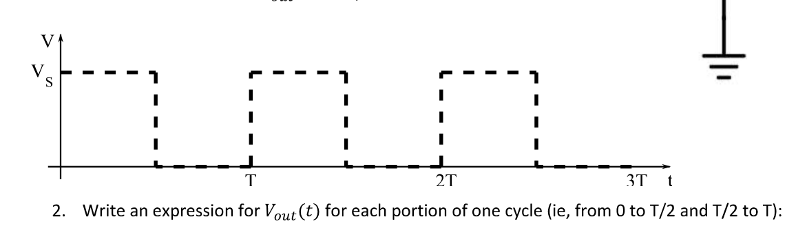 non
T
3T
t
2. Write an expression for Vout (t) for each portion of one cycle (ie, from 0 to T/2 and T/2 to T):
2T