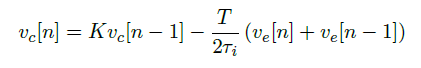 ve[n] = Kvc[n − 1]
-
T
2T₂
- (ve[n] + ve[n − 1])