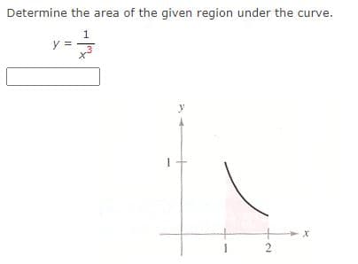Determine the area of the given region under the curve.
1
y
1
2
x